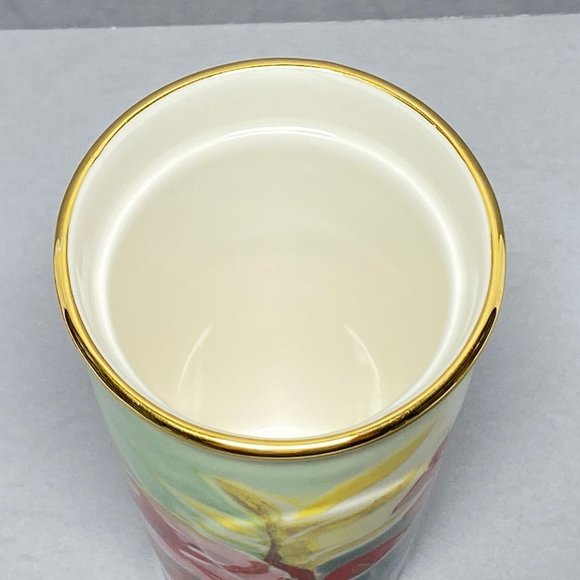 Starbucks 2014 Watercolor Floral 10 oz Ceramic Traveler Tumbler Mug Red Lid - Picture 6 of 12